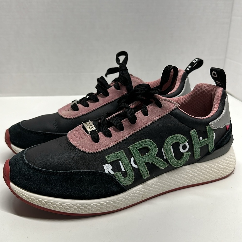 John Richmond Sneakers Shoes Lace Up Logo Leather Black Size EU 41 Women's 10.5